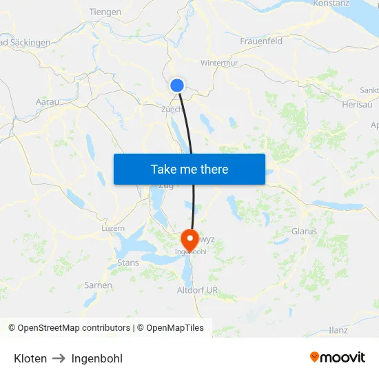 Kloten to Ingenbohl map