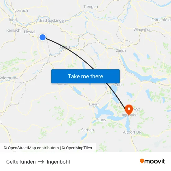 Gelterkinden to Ingenbohl map