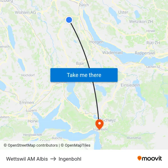 Wettswil AM Albis to Ingenbohl map