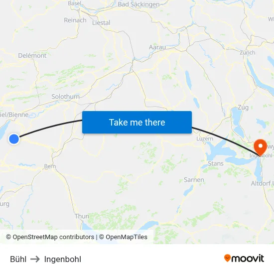 Bühl to Ingenbohl map