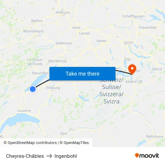 Cheyres-Châbles to Ingenbohl map