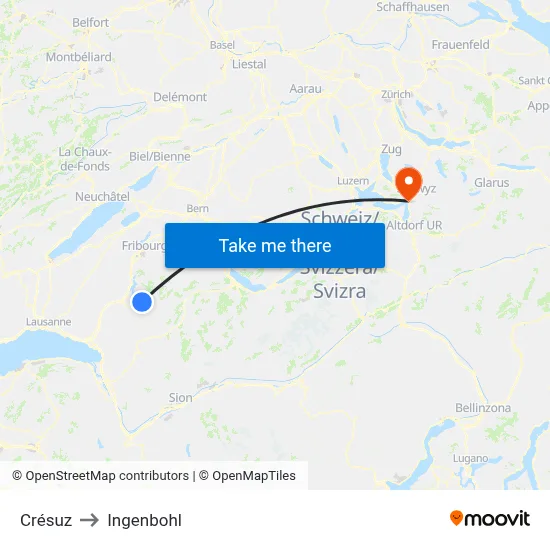 Crésuz to Ingenbohl map