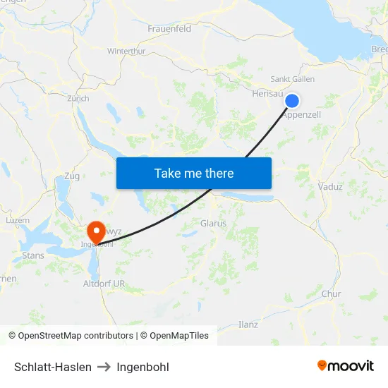 Schlatt-Haslen to Ingenbohl map