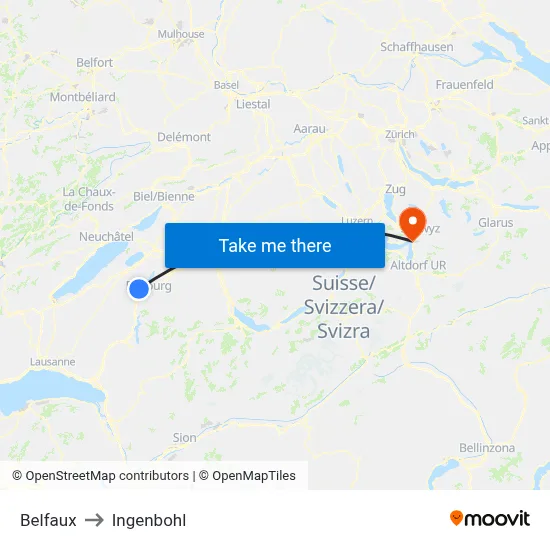 Belfaux to Ingenbohl map