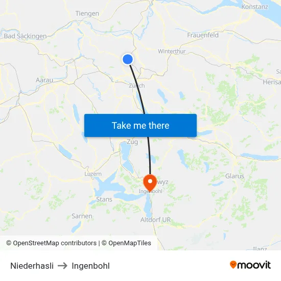 Niederhasli to Ingenbohl map