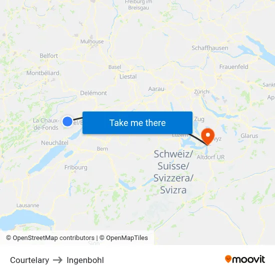 Courtelary to Ingenbohl map
