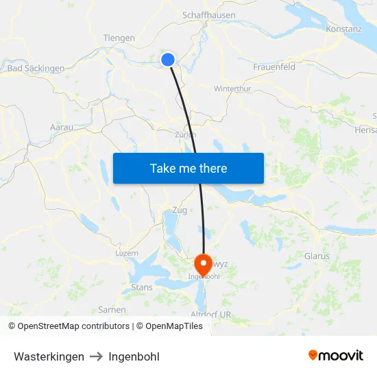 Wasterkingen to Ingenbohl map