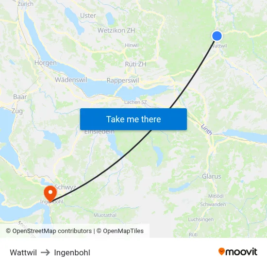 Wattwil to Ingenbohl map