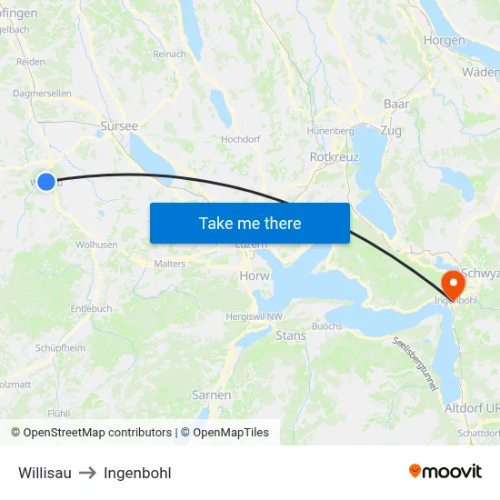 Willisau to Ingenbohl map