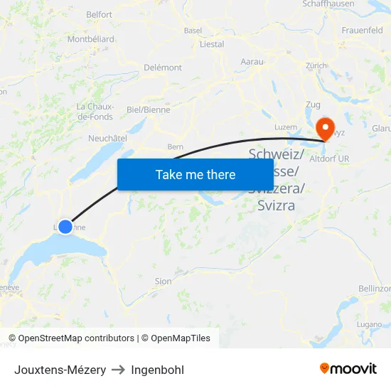 Jouxtens-Mézery to Ingenbohl map