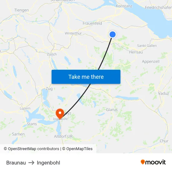 Braunau to Ingenbohl map
