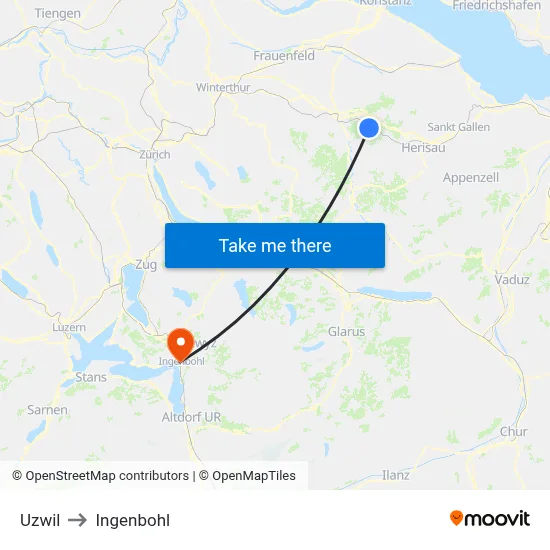 Uzwil to Ingenbohl map