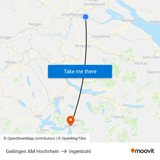 Gailingen AM Hochrhein to Ingenbohl map