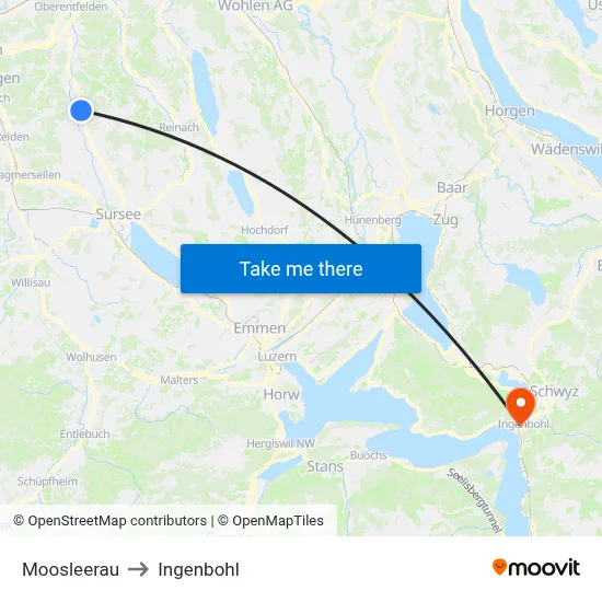 Moosleerau to Ingenbohl map