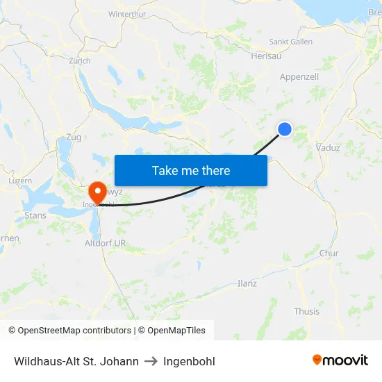 Wildhaus-Alt St. Johann to Ingenbohl map