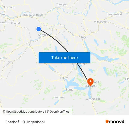 Oberhof to Ingenbohl map