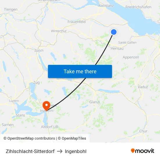 Zihlschlacht-Sitterdorf to Ingenbohl map