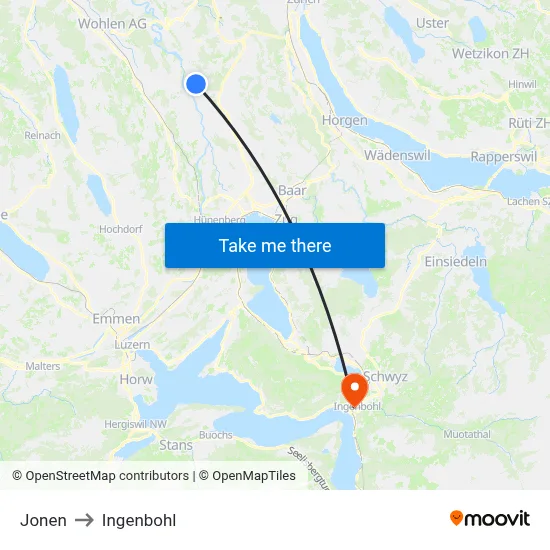 Jonen to Ingenbohl map