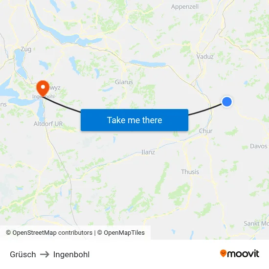 Grüsch to Ingenbohl map