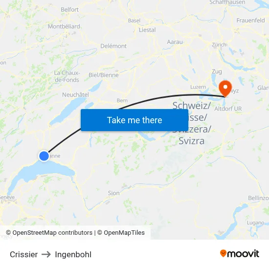 Crissier to Ingenbohl map