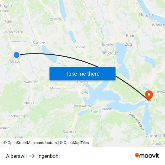 Alberswil to Ingenbohl map