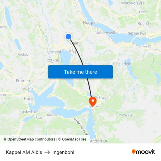 Kappel AM Albis to Ingenbohl map