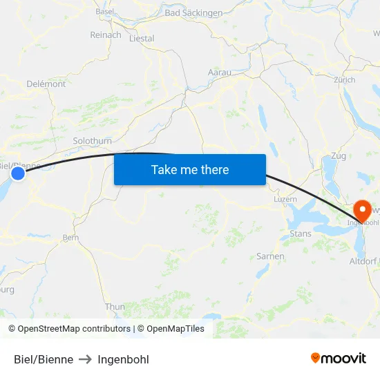 Biel/Bienne to Ingenbohl map