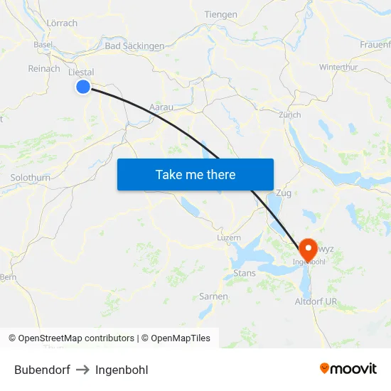 Bubendorf to Ingenbohl map