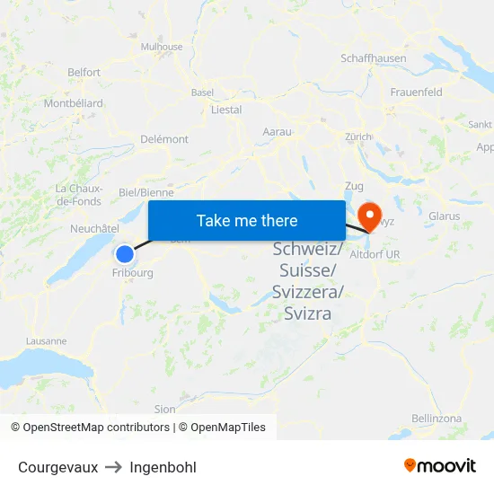 Courgevaux to Ingenbohl map