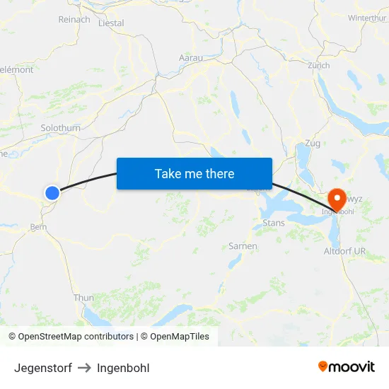 Jegenstorf to Ingenbohl map