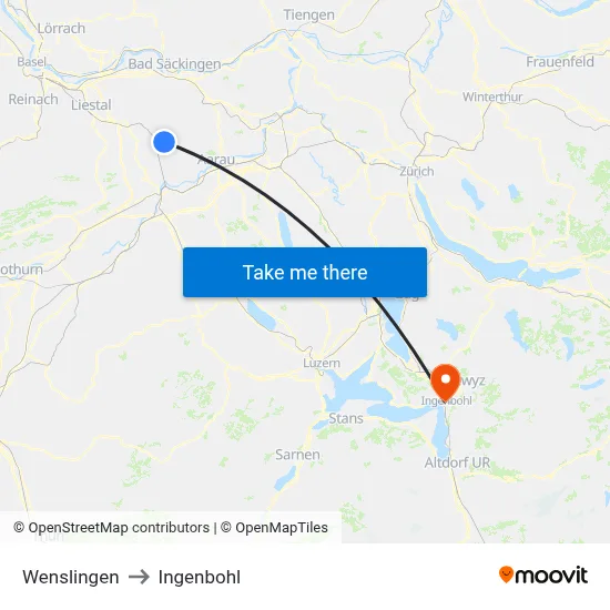 Wenslingen to Ingenbohl map