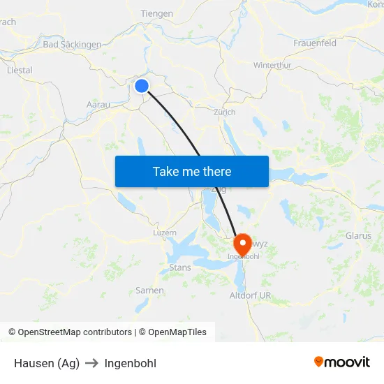 Hausen (Ag) to Ingenbohl map