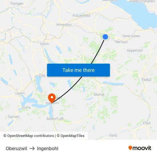 Oberuzwil to Ingenbohl map