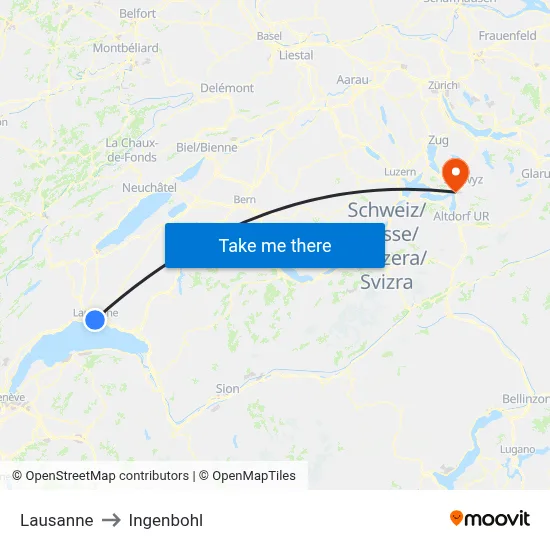 Lausanne to Ingenbohl map