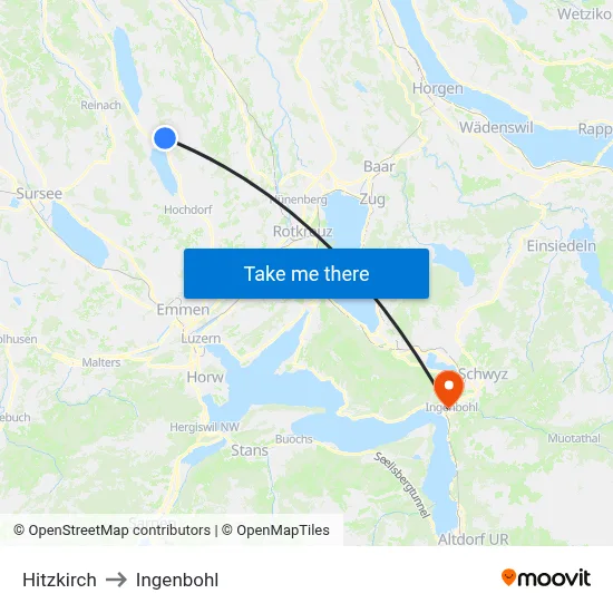 Hitzkirch to Ingenbohl map