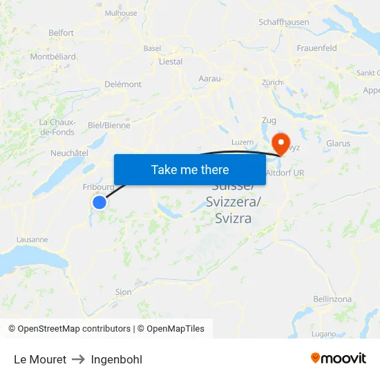 Le Mouret to Ingenbohl map