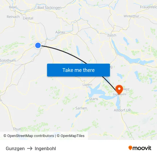 Gunzgen to Ingenbohl map