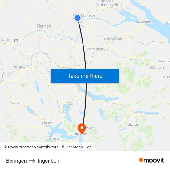 Beringen to Ingenbohl map