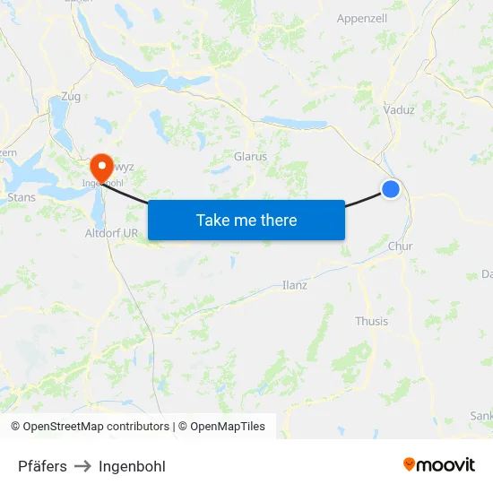 Pfäfers to Ingenbohl map