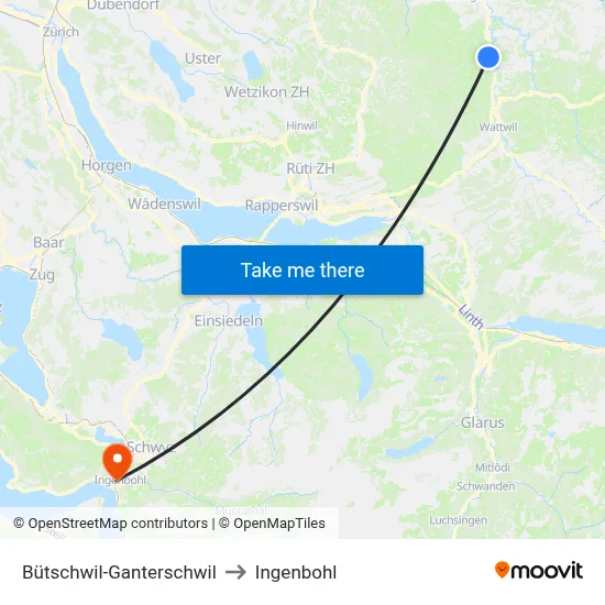 Bütschwil-Ganterschwil to Ingenbohl map