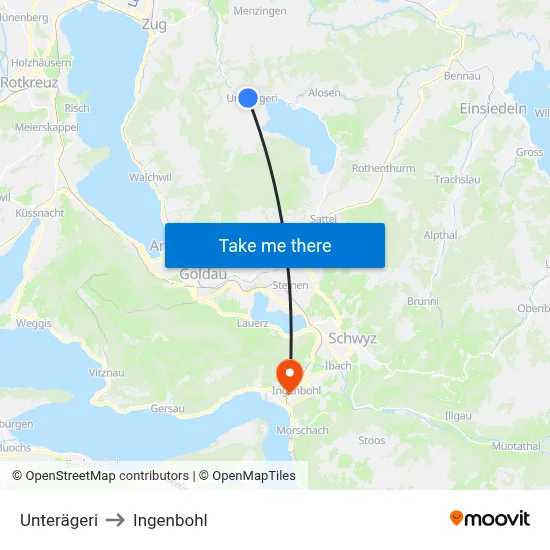 Unterägeri to Ingenbohl map