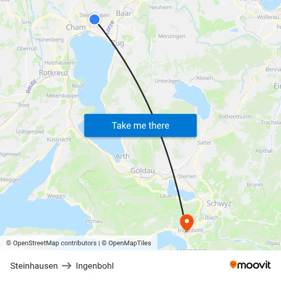 Steinhausen to Ingenbohl map