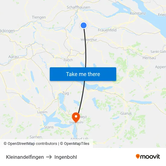 Kleinandelfingen to Ingenbohl map