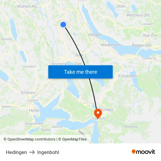 Hedingen to Ingenbohl map