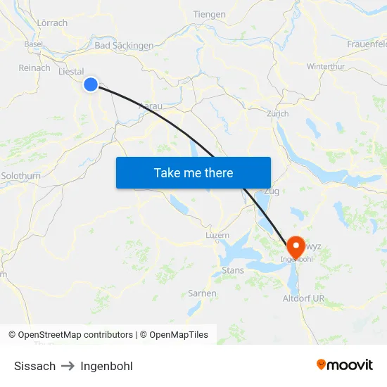 Sissach to Ingenbohl map