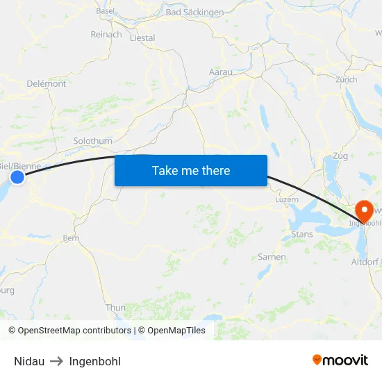 Nidau to Ingenbohl map