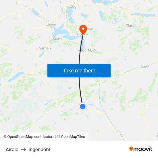 Airolo to Ingenbohl map