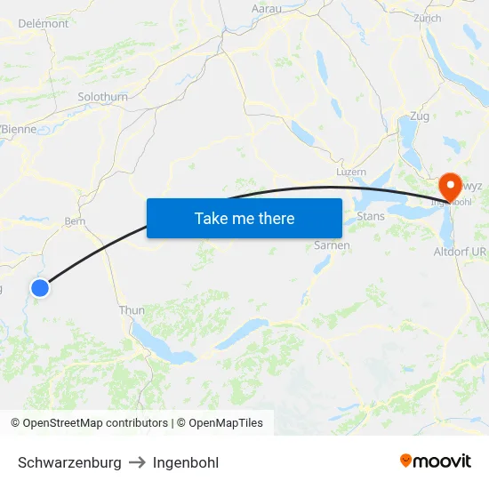 Schwarzenburg to Ingenbohl map