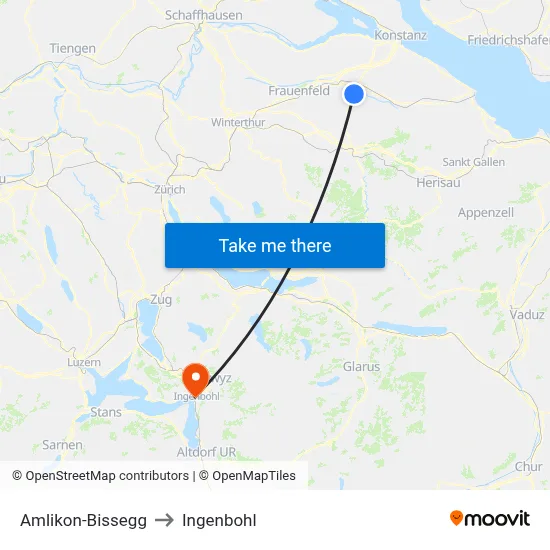 Amlikon-Bissegg to Ingenbohl map