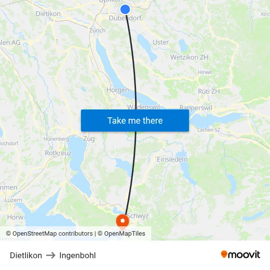 Dietlikon to Ingenbohl map
